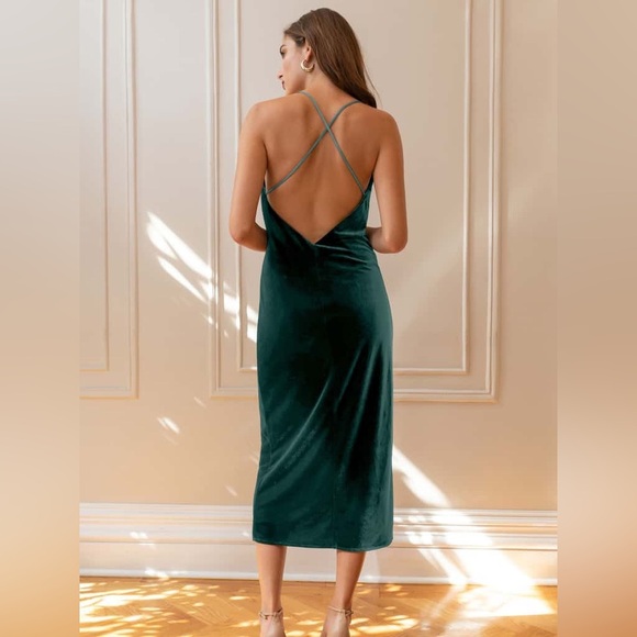 Jenny Yoo Benson Elegant Emerald Green Velvet Midi slip Dress New size 4 straps - Picture 2 of 7